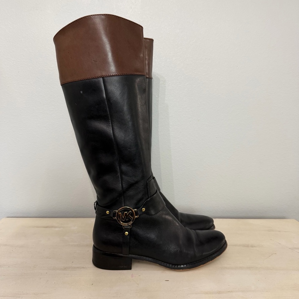 Michael Kors Black/Brown Fulton Harness Boots Size 9 - Picture 4 of 10